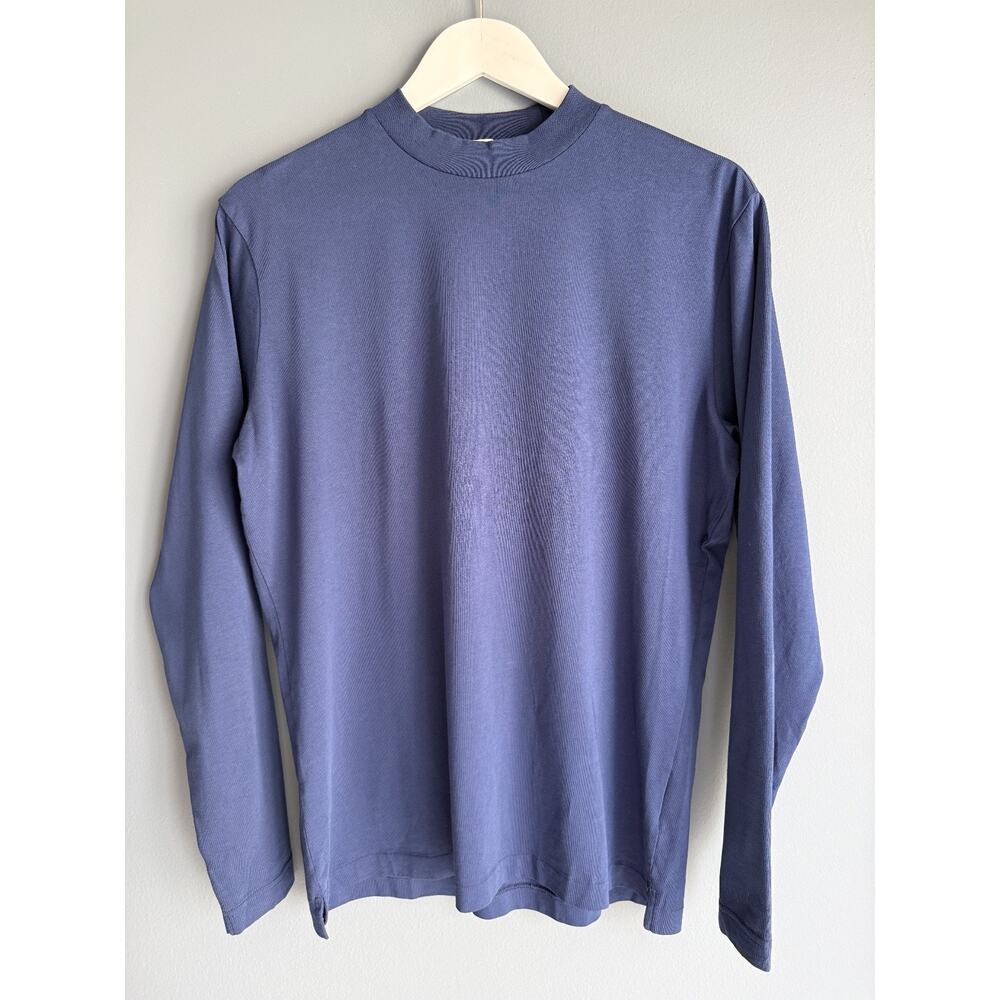 Son of a Tailor Mens Mock Neck Long Sleeve T-Shirt Blue Slim Fit Small Preppy